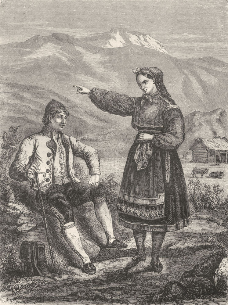 NORWAY. Costumes of Tellemarken 1871 old antique vintage print picture